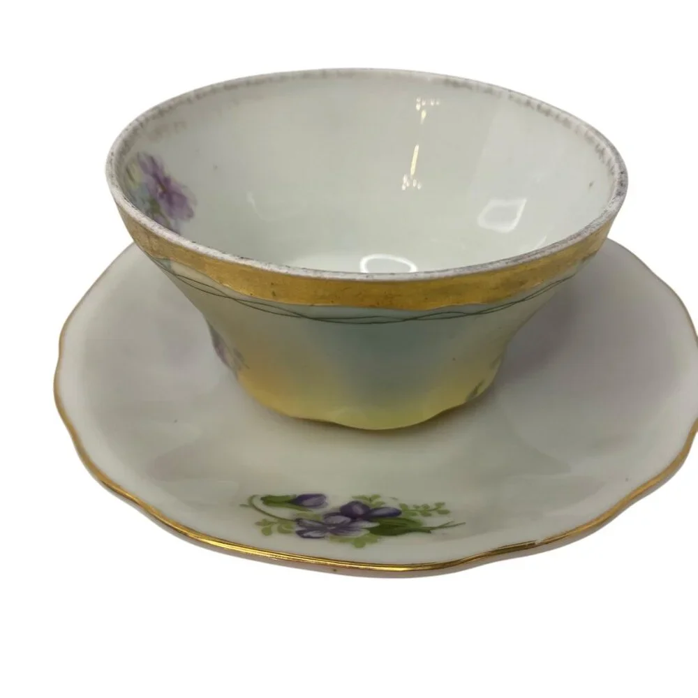 Vintage Imperial Austria Porcelain Tea Cup Japan Saucer Purple‎ Floral Gold